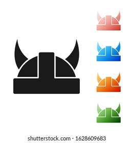 Black Viking in horned helmet icon isolated on white background. Set icons colorful. Vector Illustration