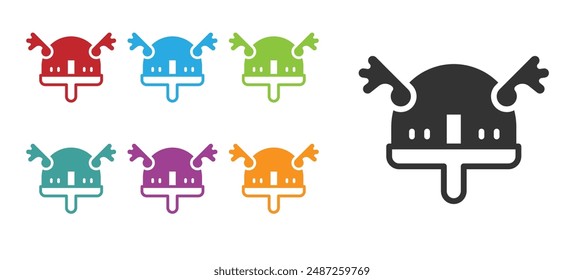 Black Viking in horned helmet icon isolated on white background. Set icons colorful. Vector