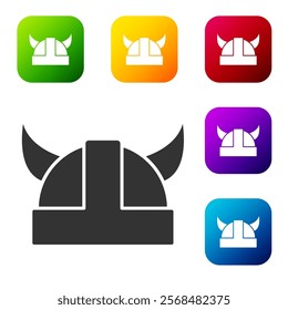 Black Viking in horned helmet icon isolated on white background. Set icons in color square buttons. Vector