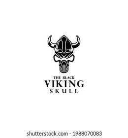 black viking skull logo design 