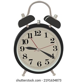 Black vintage alarm clock. Vector illustration