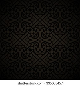 Black Vintage Background Traditional Ottoman motifs.Decorative  seamless pattern in mosaic ethnic style.Vector illustration