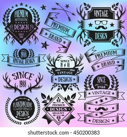 Black vintage badges set. Vector illustration isolated on trendy blurred background