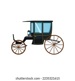 Black vintage cart for queen or king vector illustration. Drawing of retro carriage for princess or royals without horses on white background. Antique, transportation, history concept