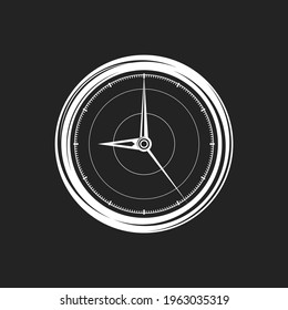 Black vintage clock. Flat icon isolated on white background. Time retro illustration. minutes and seconds. Time to work or create concept.