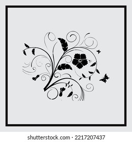 Black Vintage floral design elements Vector.