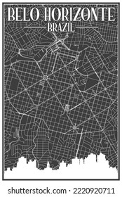 Mapa de la red de las calles vintage con dibujos a mano del centro de BELO HORIZONTE, BRASIL, con el perfil destacado de la ciudad y letras