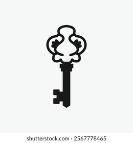 black vintage key vector illustration isolated on white background.