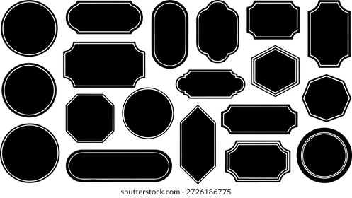 Colección de marcos e insignias de etiquetas de Antiguas negras. Conjunto de Formas Classic Retro Label en negro. Colección de Formas de Emblema y Etiqueta Negra Editable. Colección de Formas de Emblema y Etiqueta Negra Editable.