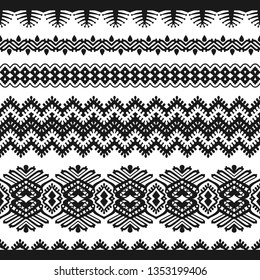Black vintage lace. Vector abstract seamless tape on a white background. 