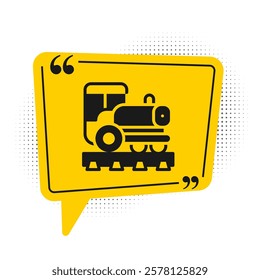 Black Vintage locomotive icon isolated on white background. Steam locomotive. Yellow speech bubble symbol. Vector