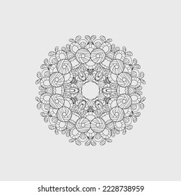 Black vintage Mandala pattern design with gray background