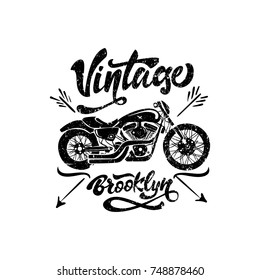 Black Vintage Motorcycle with hand lettering. vector for t-shirt. Vintage motorcycle poster. Motorcycle Brooklyn .