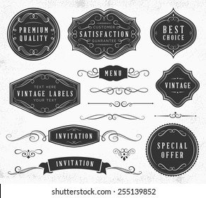 Black vintage ornaments and labels. Only solid fills used.