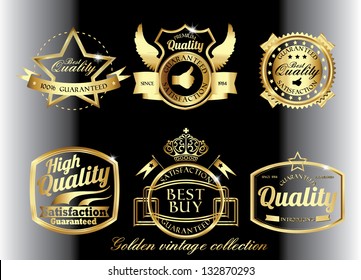 black vintage retro golden quality labels usable on background of any color
