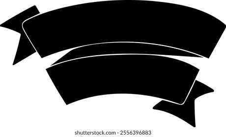 Black vintage ribbon banner in modern simple flat design. Vector illustration