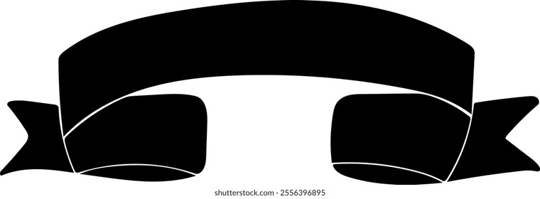 Black vintage ribbon banner in modern simple flat design. Vector illustration