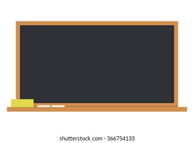 Black vintage school board or chalkboard isolated on white background. with sponge and chalk on it. flat design