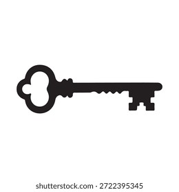 Black vintage skeleton key icon on white background