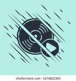 Black Vinyl disk icon isolated on green background. Glitch style. Vector Illustration