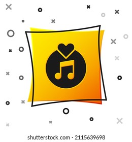 Black Vinyl disk icon isolated on white background. Yellow square button. Vector
