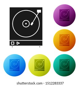 Black Vinyl player with a vinyl disk icon isolated on white background. Set icons colorful circle buttons. Vector Illustration