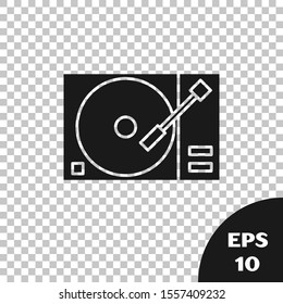 Black Vinyl player with a vinyl disk icon isolated on transparent background.  Vector Illustration