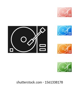 Black Vinyl player with a vinyl disk icon isolated on white background. Set icons colorful. Vector Illustration