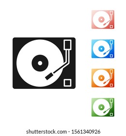 Black Vinyl player with a vinyl disk icon isolated on white background. Set icons colorful. Vector Illustration