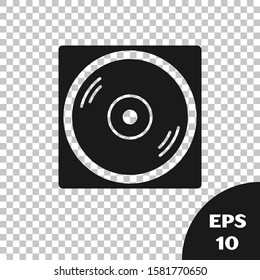 Black Vinyl player with a vinyl disk icon isolated on transparent background.  Vector Illustration