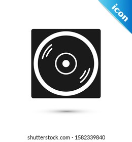 Black Vinyl player with a vinyl disk icon isolated on white background.  Vector Illustration