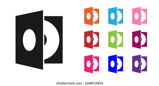 Black Vinyl player with a vinyl disk icon isolated on white background. Set icons colorful. Vector Illustration