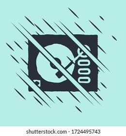 Black Vinyl player with a vinyl disk icon isolated on green background. Glitch style. Vector Illustration