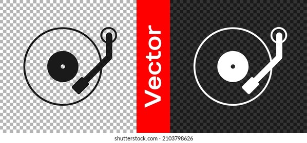 Black Vinyl player with a vinyl disk icon isolated on transparent background.  Vector