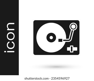 Black Vinyl player with a vinyl disk icon isolated on white background.  Vector