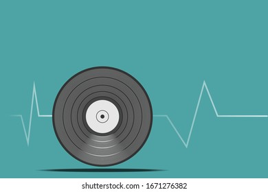 black vinyl record and audio wave . - musical poster for your design.