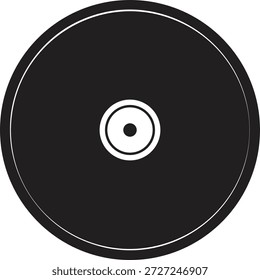 Black vinyl record and CD disc silhouette vector illustration. Minimalist media icon isolated on white. Universal symbol for music, audio, and entertainment for studio logos and digital apps.