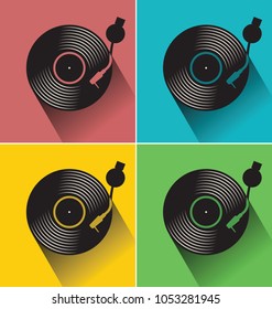 Black vinyl record disc flat concept vector illustration