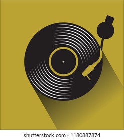 Black vinyl record disc flat concept vector illustration 