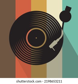 Black vinyl record disc flat retro concept vector illustration 