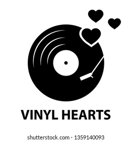 black vinyl record and hearts, logo template