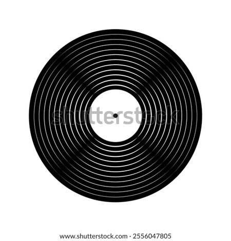 Black vinyl record icon. Long play music plate for gramophone isolated on white background. DJ techno party equipment. 70s 80s 90s discotheque nostalgia concept. Vector graphic illustration.