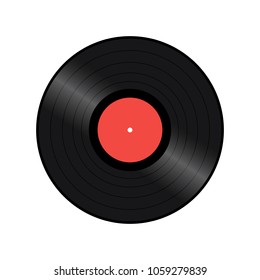 Black vinyl record isolated on white background. Vector illustration.