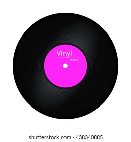 Black vinyl record isolated on white background. Vector illustration