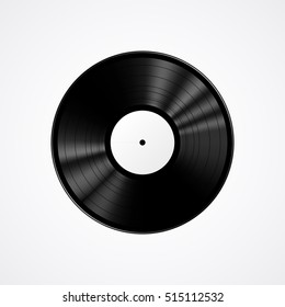 Black vinyl record isolated on white background, realistic vector illustration