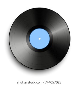 Black vinyl record isolated on white background. Vector music disk.
