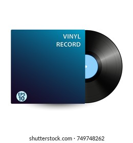 Black vinyl record isolated on white background. Vector music disk.