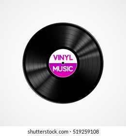 Black vinyl record music isolated on white background, realistic vector illustration