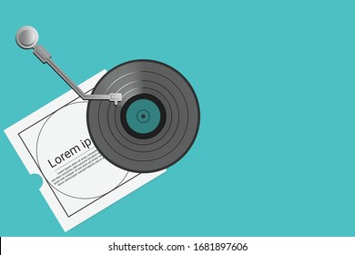 black vinyl record on blue background. - concert poster for your design.