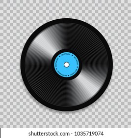 Black vinyl record on transparent background. Realistic illustration.